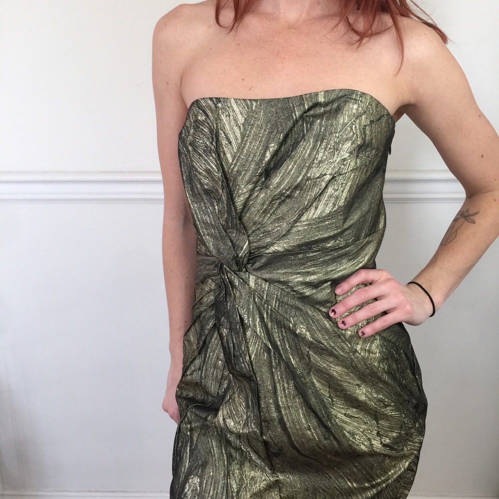 Haute Hippie Gold Strapless Foil Knot Twist Dress - Picture 6 of 8